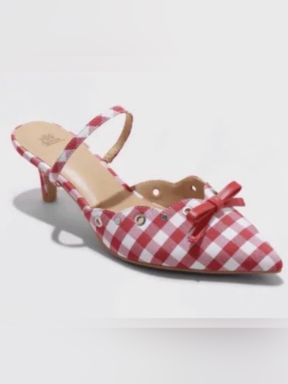 wild fable Red and White Gingham Bow Slingback Pumps